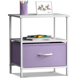 imageSorbus 1 Drawer Shelf Storage Nightstand  Kids Bedside Furniture End Table Night Stand with Steel Frame Wood Top ampamp Easy Pull Fabric Bins Dresser ampamp Chest for Home Bedroom Accessories Office ampamp CollegePurple