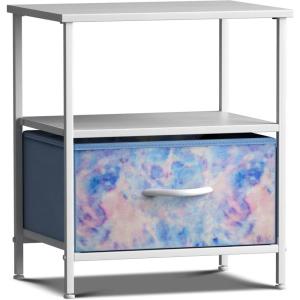 imageSorbus 1 Drawer Shelf Storage Nightstand  Kids Bedside Furniture End Table Night Stand with Steel Frame Wood Top ampamp Easy Pull Fabric Bins Dresser ampamp Chest for Home Bedroom Accessories Office ampamp CollegeTiedye Blue