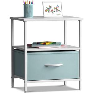 imageSorbus 1 Drawer Shelf Storage Nightstand  Kids Bedside Furniture End Table Night Stand with Steel Frame Wood Top ampamp Easy Pull Fabric Bins Dresser ampamp Chest for Home Bedroom Accessories Office ampamp CollegePastel Aqua