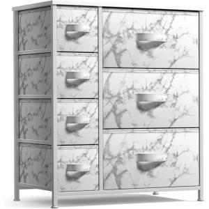 imageSorbus Dresser with 7 Drawers  Chest Organizer Tower Unit with Steel Frame Wood Top Easy Pull Fabric Bins  Storage Furniture for Bedroom Hallway Closet ampamp Office OrganizationMarble WhiteWhite Frame