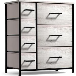 imageSorbus Dresser with 7 Drawers  Chest Organizer Tower Unit with Steel Frame Wood Top Easy Pull Fabric Bins  Storage Furniture for Bedroom Hallway Closet ampamp Office OrganizationGriege