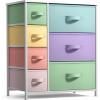 imageSorbus Dresser with 7 Drawers  Furniture Storage Chest for Kids Teens Bedroom Nursery Playroom Clothes Toys  Steel Frame Wood Top Tiedye Fabric Bins 7Drawer Pastel AquaPastelWhite