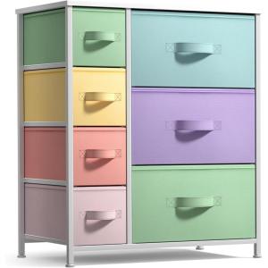 imageSorbus Dresser with 7 Drawers  Furniture Storage Chest for Kids Teens Bedroom Nursery Playroom Clothes Toys  Steel Frame Wood Top Tiedye Fabric Bins 7Drawer Pastel AquaPastelWhite