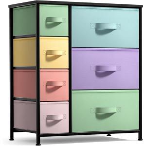 imageSorbus Dresser with 7 Drawers  Furniture Storage Chest for Kids Teens Bedroom Nursery Playroom Clothes Toys  Steel Frame Wood Top Tiedye Fabric Bins 7Drawer Pastel AquaPastelBlack