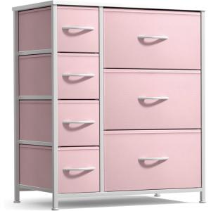 imageSorbus Dresser with 7 Drawers  Furniture Storage Chest for Kids Teens Bedroom Nursery Playroom Clothes Toys  Steel Frame Wood Top Tiedye Fabric Bins 7Drawer Pastel AquaPastel Pink