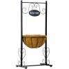 imageSorbus Welcome Planter Basket Stand with Coco Liner Stylish Flower Plant and Outdoor Dcor for Home Garden Patio Deck Black Metal