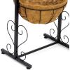 imageSorbus Welcome Planter Basket Stand with Coco Liner Stylish Flower Plant and Outdoor Dcor for Home Garden Patio Deck Black Metal