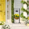 imageSorbus Welcome Planter Basket Stand with Coco Liner Stylish Flower Plant and Outdoor Dcor for Home Garden Patio Deck Black Metal