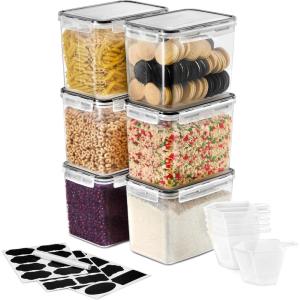 imageSorbus Food Storage Containers  Pack of 6  Air Tight FourWay Snap Lids Keeps Food Fresh  Store Cereal Pasta Flour Nuts Candy  Durable Plastic Kitchen Pantry Bins6 Pack