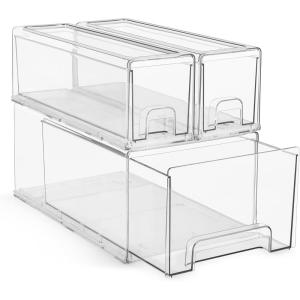 imageSorbus Large Clear Stackable Storage Drawers Plastic Storage Drawers with Handles Craft Storage Drawers Clothes Medicine Makeup Closet Art Supply Bathroom Shoe Toy Storage Organizer 3 Pack3 Pack  1 Large  2 Small