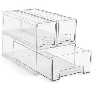 imageSorbus Large Clear Stackable Storage Drawers Plastic Storage Drawers with Handles Craft Storage Drawers Clothes Medicine Makeup Closet Art Supply Bathroom Shoe Toy Storage Organizer 3 Pack3 Pack  1 Medium  2 Small