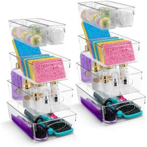 imageSorbus Medium Clear Plastic Storage Bins for Organizing 10 Pack Clear Organizer Bins with Handles Plastic Storage Bins for Closet Pantry Fridge Medicine Cabinet Organizer Shelves Freezer DrawerVariety Pack
