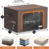 imageSorbus Storage Bins with Metal Frame  Stackable ampamp Foldable Clothes Organizer Bags  Oxford Fabric Storage Containers with Large Clear Window ampamp Carry Handles Organization for Bedding Linen ampamp ClothingBrown
