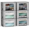 imageSorbus Storage Bins with Metal Frame  Stackable ampamp Foldable Clothes Organizer Bags  Oxford Fabric Storage Containers with Large Clear Window ampamp Carry Handles Organization for Bedding Linen ampamp ClothingGray