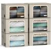 imageSorbus Storage Bins with Metal Frame  Stackable ampamp Foldable Clothes Organizer Bags  Oxford Fabric Storage Containers with Large Clear Window ampamp Carry Handles Organization for Bedding Linen ampamp ClothingBeige