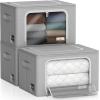 imageSorbus Storage Bins with Metal Frame  Stackable ampamp Foldable Clothes Organizer Bags  Oxford Fabric Storage Containers with Large Clear Window ampamp Carry Handles Organization for Bedding Linen ampamp ClothingGray