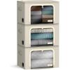 imageSorbus Storage Bins with Metal Frame  Stackable ampamp Foldable Clothes Organizer Bags  Oxford Fabric Storage Containers with Large Clear Window ampamp Carry Handles Organization for Bedding Linen ampamp ClothingBeige