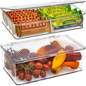 imageSorbus 3 Pack Clear Plastic Storage Bins with Lids  Stackable Refrigerator Organizer  Pantry Organizer  Fridge Organization  Cabinet Organizers Containers Storage box for Kitchen Sizes LMSMedium  Small