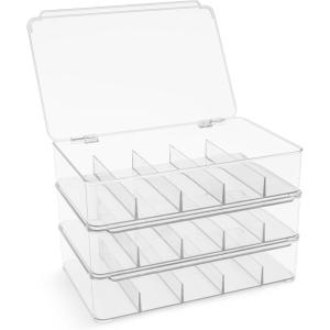imageSorbus Plastic Stackable Organizers for Bathroom Shelves or Cabinets Drawer Under Sink  5 Sections Storage Bins with Hinged Lid for Sorting Legos Jewelry Small Toys Markers Action Figures3 Pack