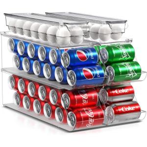 imageSorbus Soda Can Organizer for Refrigerator ampamp Egg Holder for Fridge Set 1 Stackable Can Holder Dispenser Holds 12 Cans Each ampamp 1 Egg Holders with Lid holds 14 eggs for Fridge Pantry Freezer BPAFreeSet of 6