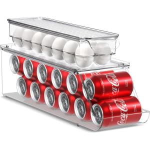 imageSorbus Soda Can Organizer for Refrigerator ampamp Egg Holder for Fridge Set 1 Stackable Can Holder Dispenser Holds 12 Cans Each ampamp 1 Egg Holders with Lid holds 14 eggs for Fridge Pantry Freezer BPAFreeSet of 2