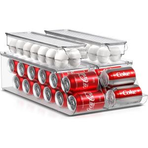 imageSorbus Soda Can Organizer for Refrigerator ampamp Egg Holder for Fridge Set 1 Stackable Can Holder Dispenser Holds 12 Cans Each ampamp 1 Egg Holders with Lid holds 14 eggs for Fridge Pantry Freezer BPAFreeSet of 4