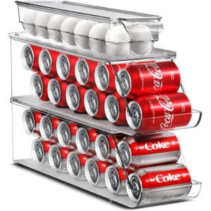 imageSorbus Soda Can Organizer for Refrigerator ampamp Egg Holder for Fridge Set 1 Stackable Can Holder Dispenser Holds 12 Cans Each ampamp 1 Egg Holders with Lid holds 14 eggs for Fridge Pantry Freezer BPAFreeSet of 3