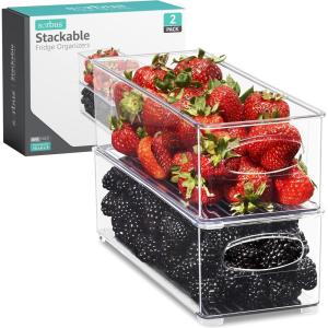imageSorbus Stackable Refrigerator Organizer Bins  Clear Storage Bins for Kitchen Pantry Freezer ampamp Fridge Organization  Food Organizing Plastic Containers with Handles for Countertops ampamp Drawers 2 Pack2 Pack  Small