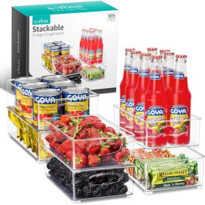 imageSorbus Stackable Refrigerator Organizer Bins  Clear Storage Bins for Kitchen Pantry Freezer ampamp Fridge Organization  Food Organizing Plastic Containers with Handles for Countertops ampamp Drawers 2 Pack6 Pack  Medium