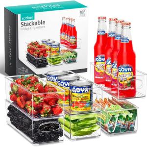 imageSorbus Stackable Refrigerator Organizer Bins  Clear Storage Bins for Kitchen Pantry Freezer ampamp Fridge Organization  Food Organizing Plastic Containers with Handles for Countertops ampamp Drawers 2 Pack6 Pack  Small