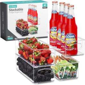 imageSorbus Stackable Refrigerator Organizer Bins  Clear Storage Bins for Kitchen Pantry Freezer ampamp Fridge Organization  Food Organizing Plastic Containers with Handles for Countertops ampamp Drawers 2 Pack4 Pack  Small