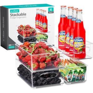 imageSorbus Stackable Refrigerator Organizer Bins  Clear Storage Bins for Kitchen Pantry Freezer ampamp Fridge Organization  Food Organizing Plastic Containers with Handles for Countertops ampamp Drawers 2 PackSet  2 Small  2 Medium