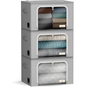 imageSorbus Storage Bins with Metal Frame  Stackable ampamp Foldable Clothes Organizer Bags  Oxford Fabric Storage Containers with Large Clear Window ampamp Carry Handles Organization for Bedding Linen ampamp ClothingGray