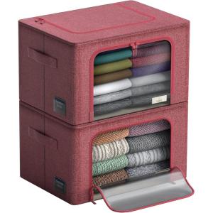 imageSorbus Storage Bins with Metal Frame  Stackable ampamp Foldable Clothes Organizer Bags  Oxford Fabric Storage Containers with Large Clear Window ampamp Carry Handles Organization for Bedding Linen ampamp ClothingPink
