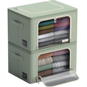 imageSorbus Storage Bins with Metal Frame  Stackable ampamp Foldable Clothes Organizer Bags  Oxford Fabric Storage Containers with Large Clear Window ampamp Carry Handles Organization for Bedding Linen ampamp ClothingTeal