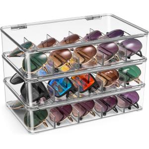 imageSorbus Sunglasses Organizer  Plastic Stackable Eyeglass Case Storage Organizer for Multiple Glasses  Reading Glasses3 Pack