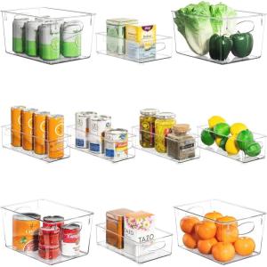 imageSorbus Clear Plastic Fridge Organizer Bins Versatile Kitchen Cabinet Food Pantry Bathroom Refrigerator Organization ampamp Storage Set of 10 Container Holders with Handles 4 Large 2 Medium 4 Small