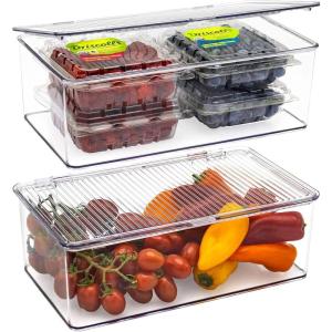 imageSorbus Durable Plastic Storage Bins with Lids Stackable Refrigerator Organizer Bins MultiPurpose ampamp Versatile Lightweight Pantry Organizer Perfect Cabinet Organizers and Storage for Kitchen 2 PackMedium