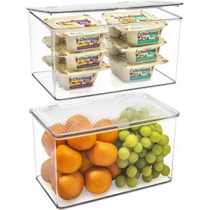 imageSorbus Durable Plastic Storage Bins with Lids Stackable Refrigerator Organizer Bins MultiPurpose ampamp Versatile Lightweight Pantry Organizer Perfect Cabinet Organizers and Storage for Kitchen 2 PackLarge