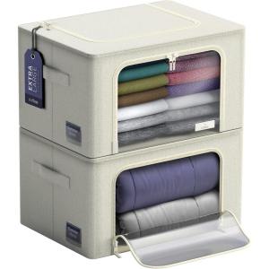 imageSorbus Jumbo Storage Bins with Metal Frame  Oxford Fabric Storage Containers with Large Clear Window ampamp Carry Handles  Stackable ampamp Foldable Clothes Organizer Bags for Bedding Linen Clothing ampamp MoreBeige