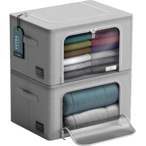 imageSorbus Jumbo Storage Bins with Metal Frame  Oxford Fabric Storage Containers with Large Clear Window ampamp Carry Handles  Stackable ampamp Foldable Clothes Organizer Bags for Bedding Linen Clothing ampamp MoreGray