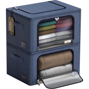 imageSorbus Jumbo Storage Bins with Metal Frame  Oxford Fabric Storage Containers with Large Clear Window ampamp Carry Handles  Stackable ampamp Foldable Clothes Organizer Bags for Bedding Linen Clothing ampamp MoreBlue