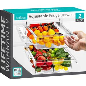 imageSorbus Pull Out Fridge Drawer Organizer for 06 Inch Thick Shelf Adjustable Plastic Bathroom Organizer 1217 Inches Refrigerator Storage Bin Kitchen ampamp Bathroom Storage 2 Pack2 Pack