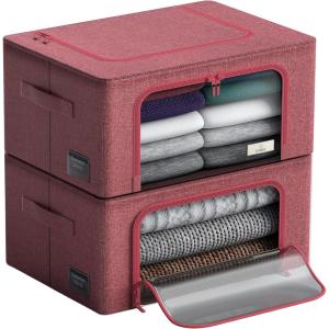 imageSorbus Storage Bins with Metal Frame  Stackable ampamp Foldable Clothes Organizer Bags  Oxford Fabric Storage Containers with Large Clear Window ampamp Carry Handles Bedroom Organization for Bedding ampamp LinenPink