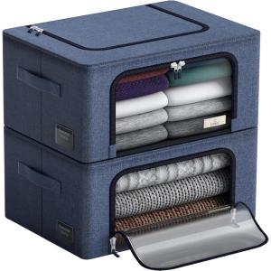 imageSorbus Storage Bins with Metal Frame  Stackable ampamp Foldable Clothes Organizer Bags  Oxford Fabric Storage Containers with Large Clear Window ampamp Carry Handles Bedroom Organization for Bedding ampamp LinenBlue