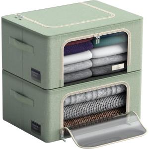 imageSorbus Storage Bins with Metal Frame  Stackable ampamp Foldable Clothes Organizer Bags  Oxford Fabric Storage Containers with Large Clear Window ampamp Carry Handles Bedroom Organization for Bedding ampamp LinenTeal