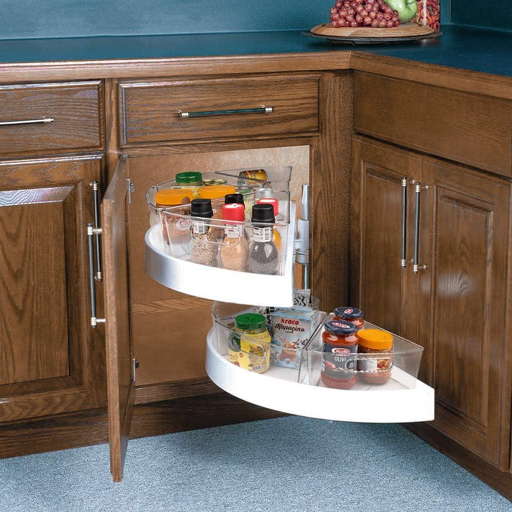 imageSorbus Wedge Storage Bin Organizer Lazy Susan organizer with Front Handle for Corner Cabinet Great Sector Shaped Container Bins for Kitchen Pantry Bathroom Clear Plastic 4Pack