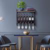 imageSorbus Wine Bottle Stemware Glass Rack Industrial 2Tier Wood Shelf Wall Mounted Wine Racks with 5 Stem Glass Holders for Wine Glasses Flutes Mugs Home Dcor MetalRectangular