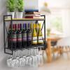 imageSorbus Wine Bottle Stemware Glass Rack Industrial 2Tier Wood Shelf Wall Mounted Wine Racks with 5 Stem Glass Holders for Wine Glasses Flutes Mugs Home Dcor MetalRectangular