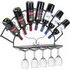 imageSorbus Wine Bottle Stemware Glass Rack Industrial 2Tier Wood Shelf Wall Mounted Wine Racks with 5 Stem Glass Holders for Wine Glasses Flutes Mugs Home Dcor MetalHalf Circle